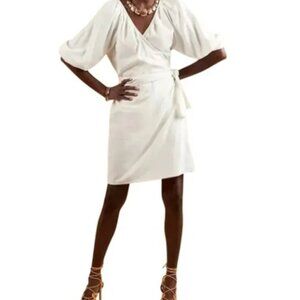 Banana Republic Cream Wrap Midi Dress with Puff Sleeves